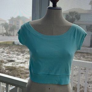Aeropostale cropped top Tee sweater Vintage 1990’s cotton capped sleeves green L